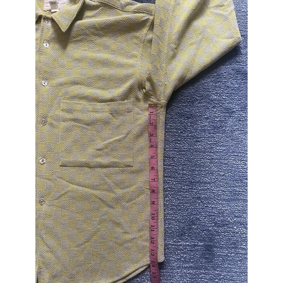 Zed Yellow‎ Checkered Textured Button Up Shirt Size 2 Rayon/Cotton Vintage Style - Picture 8 of 15